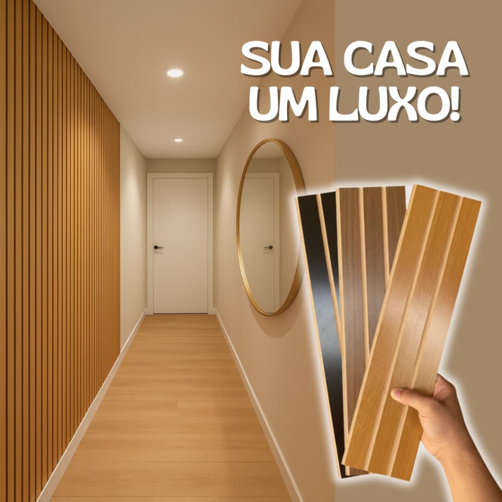 Kit 5 Até 25 Ripados Placa Painel Decorativo Autocolante MDF Madeira 45x10 Sala Quarto Penteadeira