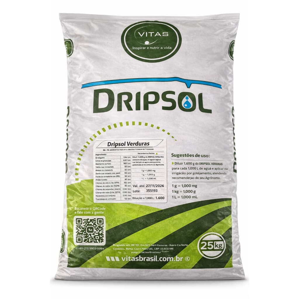 Fertilizante Dripsol Verduras - Alta Performance - 25 Kilos