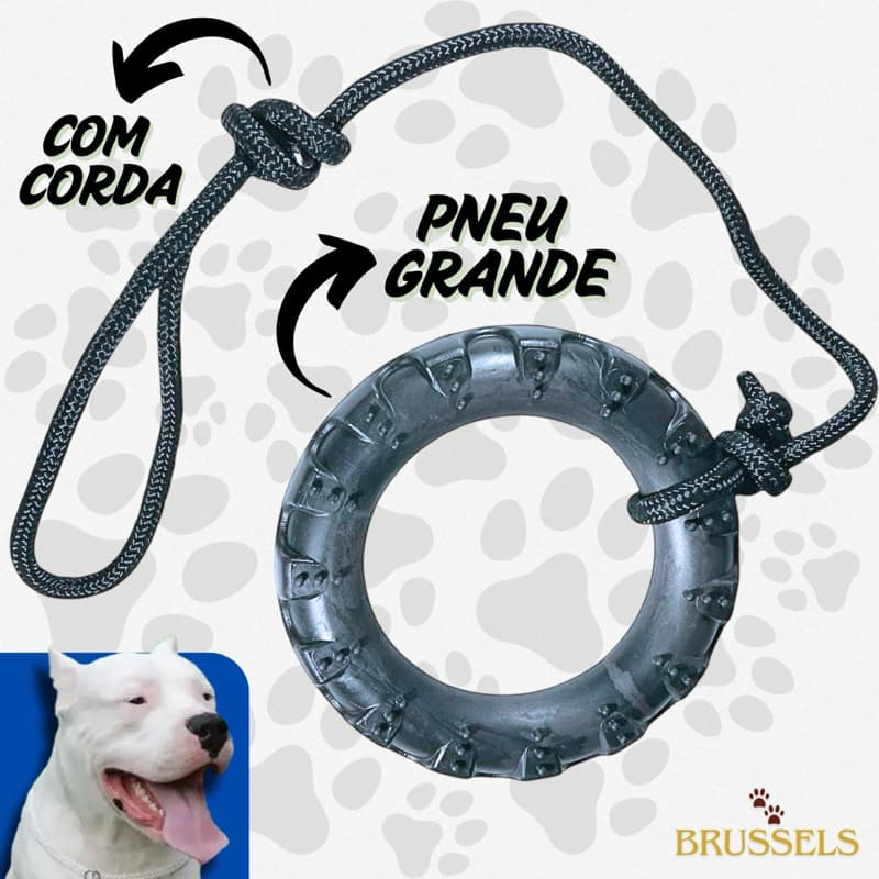 Brinquedo Pneu Grande Com Corda Puxador Black Cachorro Grande Resistente