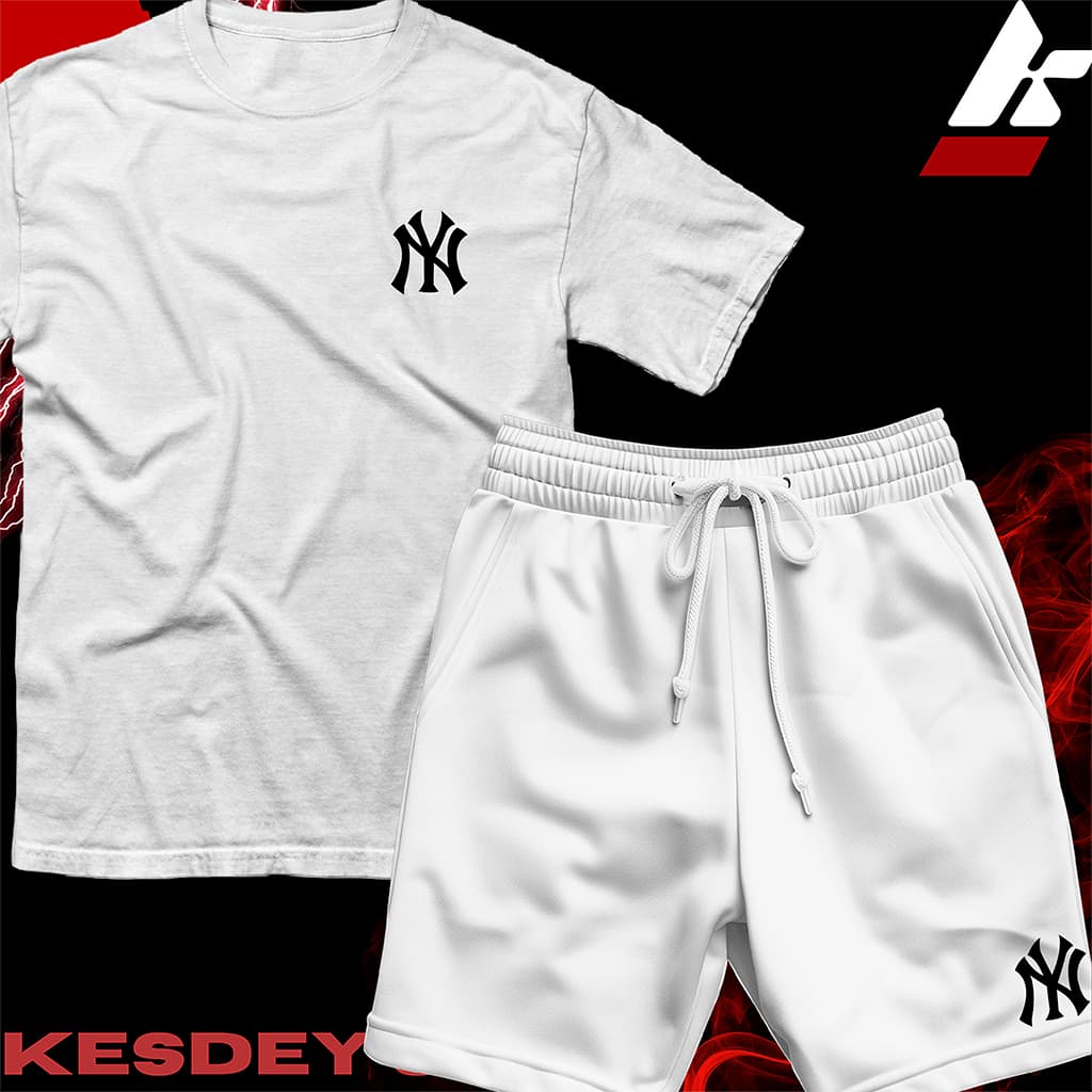 KIT Camisa Streetwear 100% Algodão e Bermuda Mauricinho Estampa NY LOGO