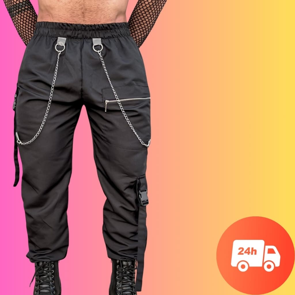 Calça Street Masculina..y unisex, com Correntes e Fivelas moda 2026