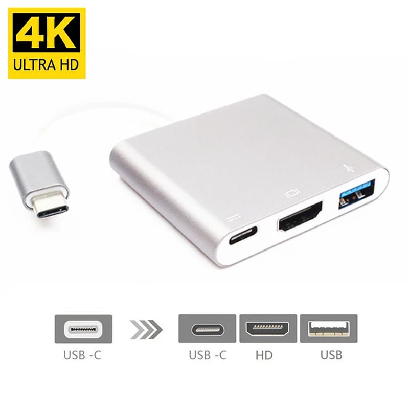 HUB Adaptador de multimídia USB C para HDMI com saída 4K, porta USB C.