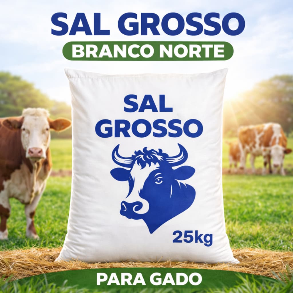 Sal Grosso Branco Norte Para Gado Bovino 25kg Suplementação Mineral
