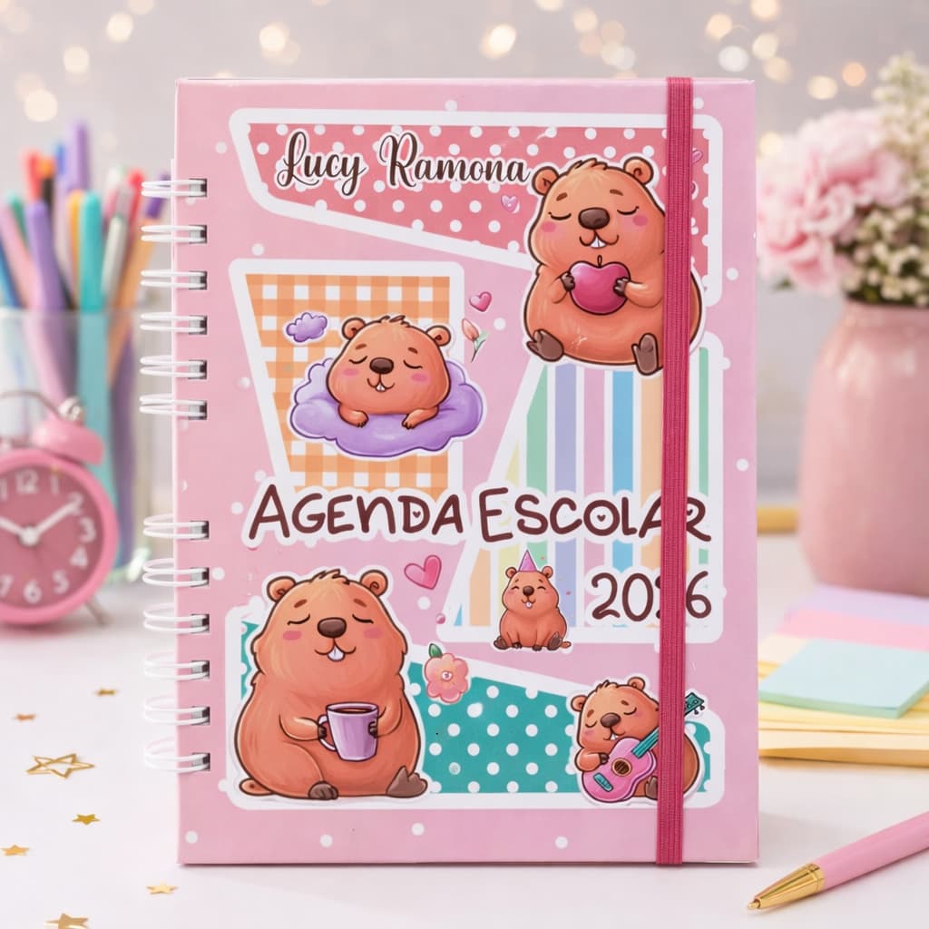 Agenda Escolas Capivara- Agenda escolar 2 dias por Página- Agenda capa Dura