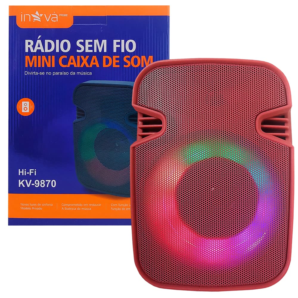 Caixa de Som Bluetooth 6W RMS Inova RGB Rádio FM USB Portátil