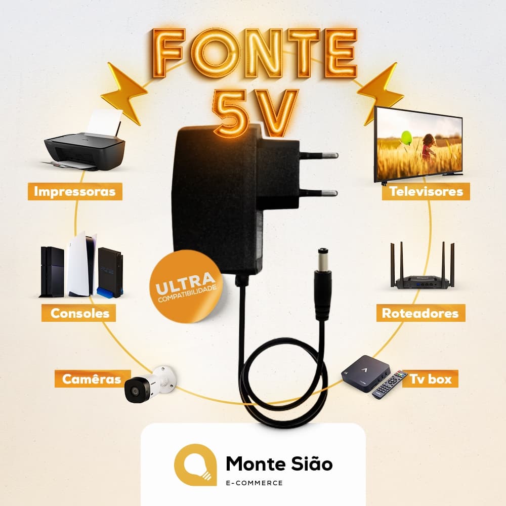 Fonte de Alimentação AC/DC 5V 2A Bivolt para TV Box