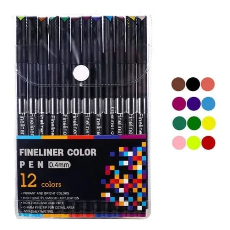 Caneta Fineliner Colorida 0.4mm – Kit 12 Cores | Escrita Fina e Precisa