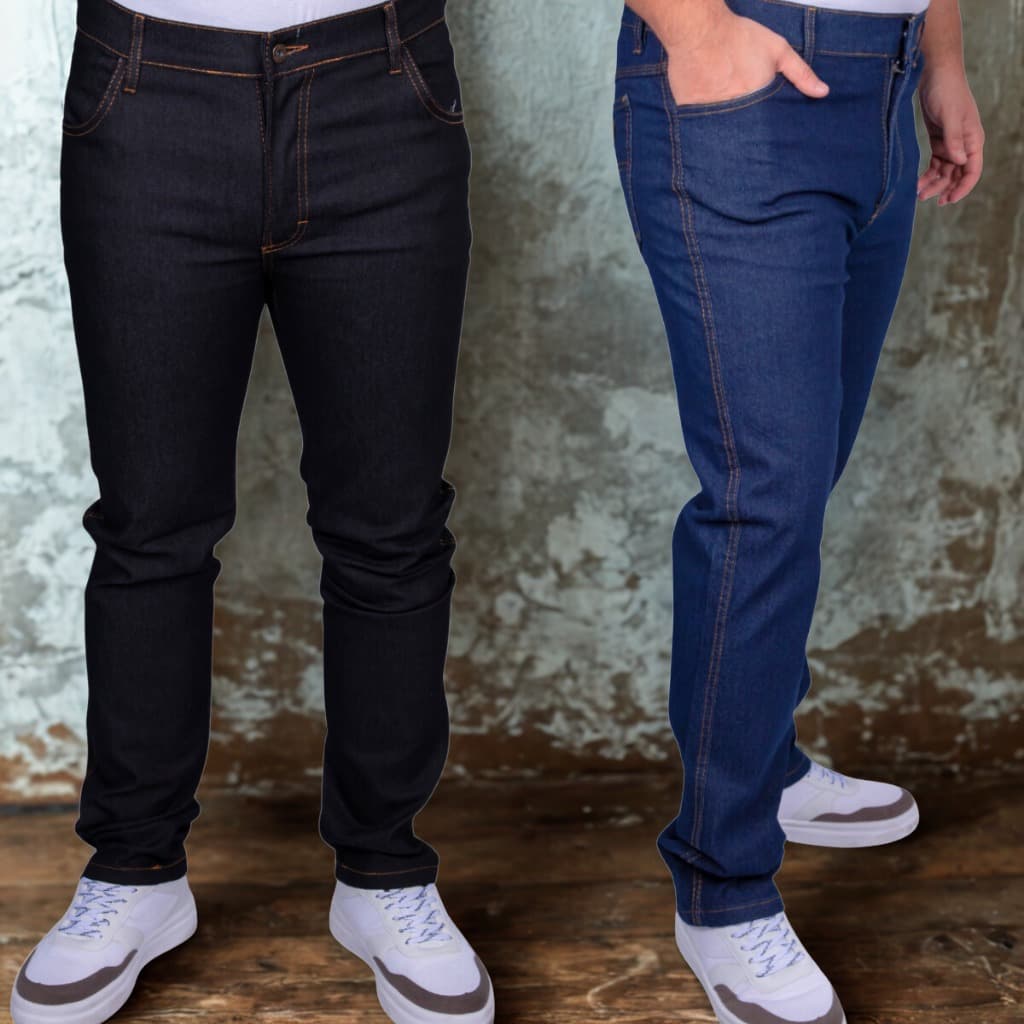 Kit 2 Unidade Calça Jeans Masculina com Elastano para Trabalho 36 ao 56