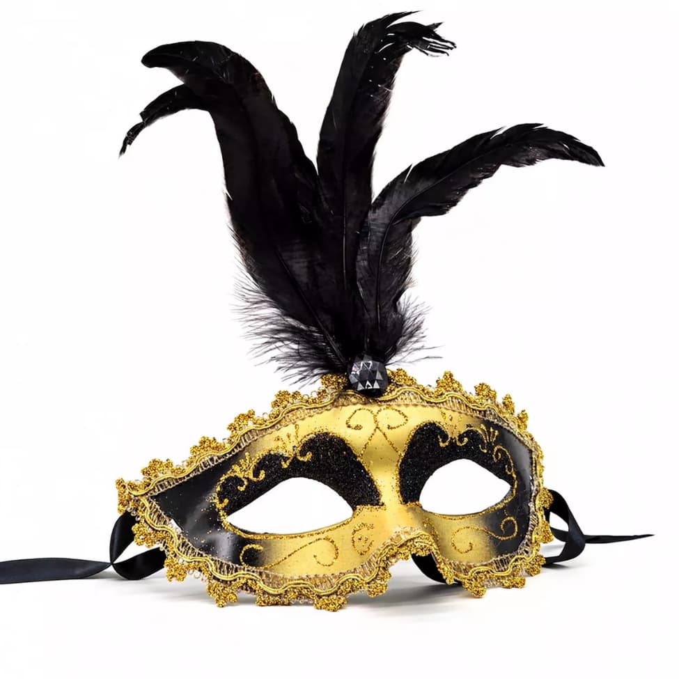 Máscara Veneziana Carnaval Pluma Glitter Acessório Baile De Máscaras Festa Fantasia Folia Bloquinho
