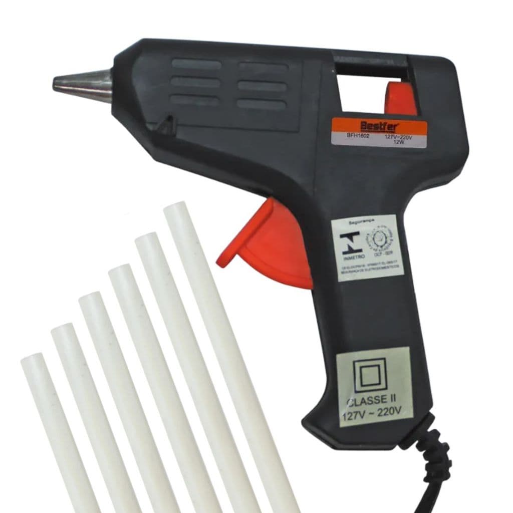 Kit Aplicador Pistola Cola Quente Grande 12W Bivolt + 6 Refil