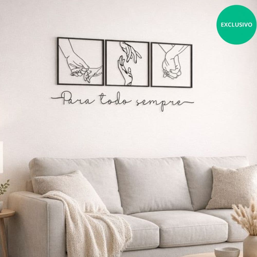 Kit 3 Quadros Casal Minimalista Mãos + Frase de parede para todo sempre Mdf