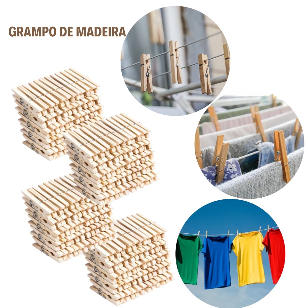 Prendedor de Roupa Madeira Reforçada Pregador para Varal Grampo Lavanderia Resistente Durável