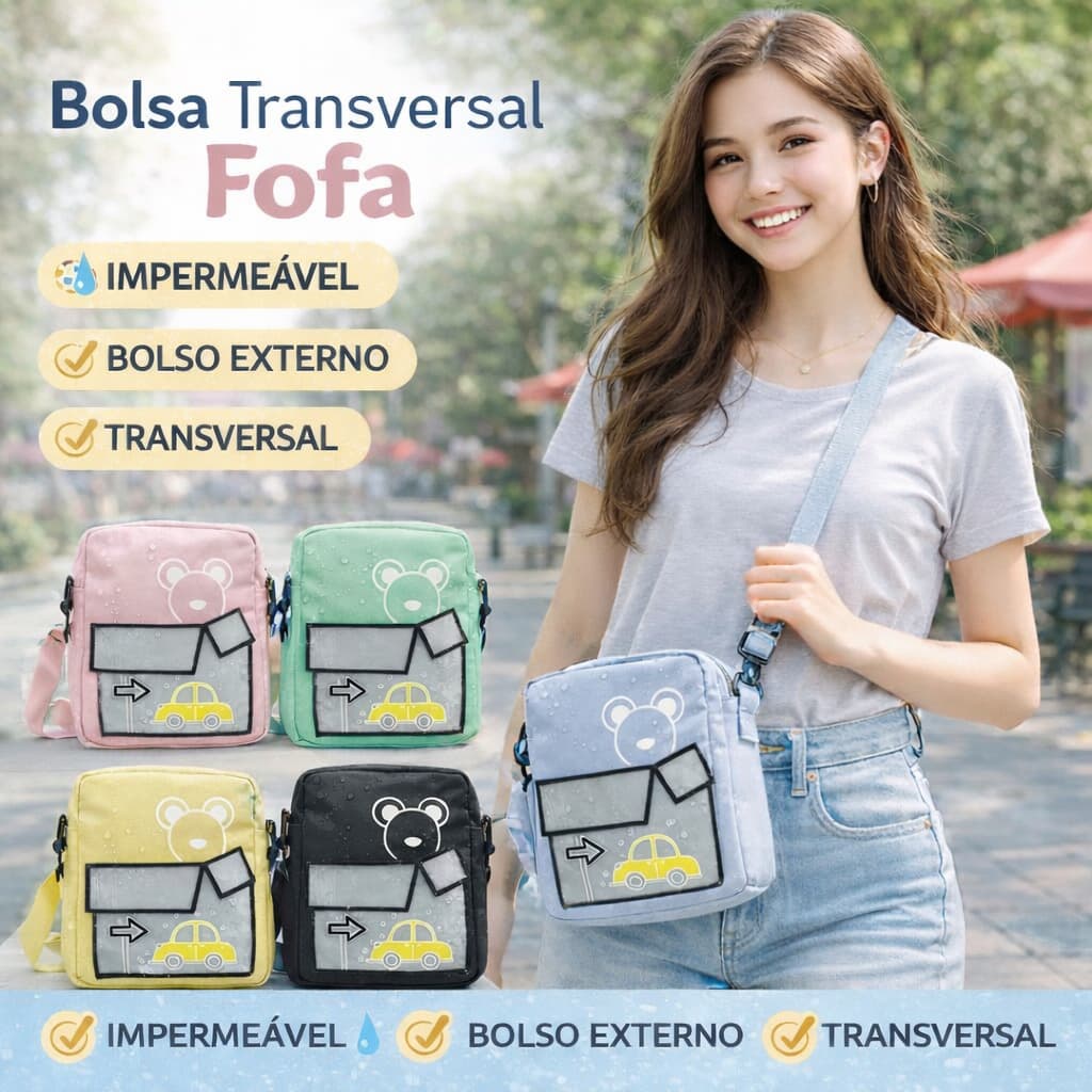 Bolsa Transversal Feminina Pequena de Nylon Impermeável Tiracolo