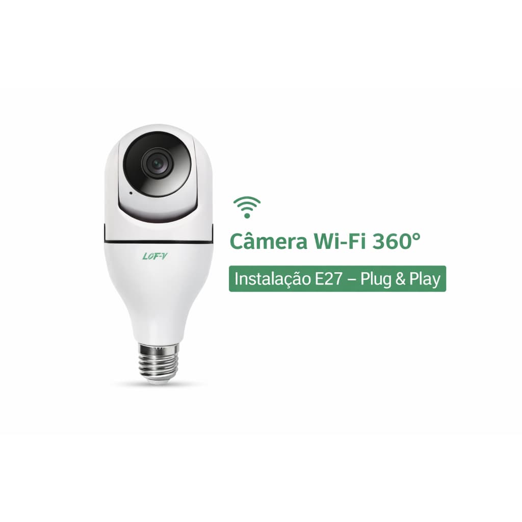 Câmera de Segurança 5G WiFi Lâmpada 360° FULL HD Soquete Visão Noturna App Celular