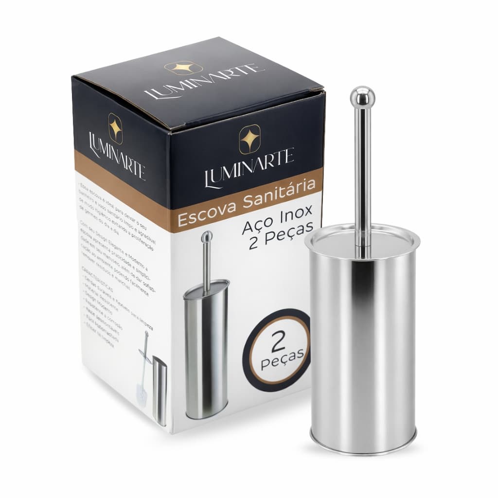 Escova Sanitária De Inox 2 Partes Com Suporte Banheiro Moderno Limpa Vaso Privada - LUMINARTE