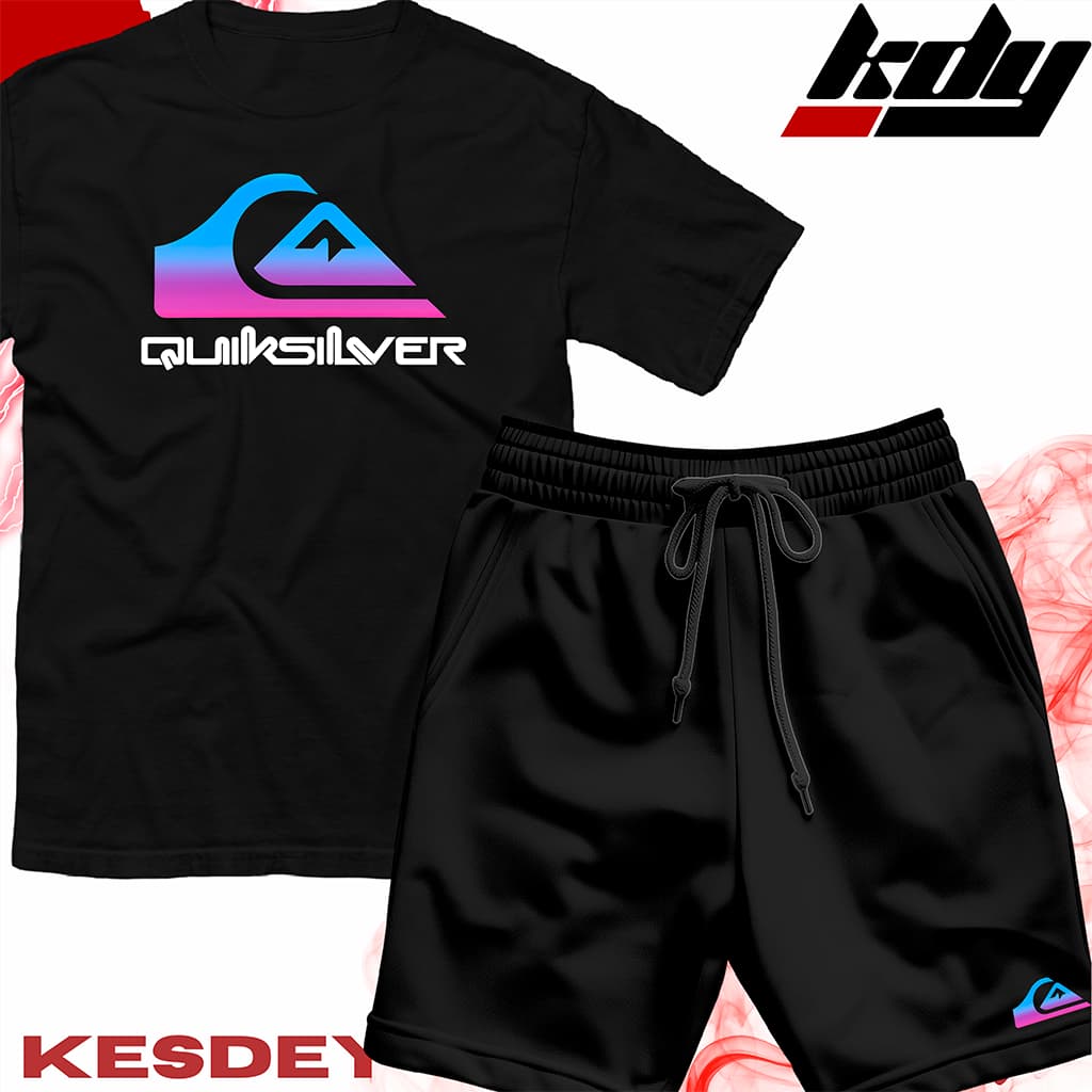 KIT Camisa Streetwear 100% Algodão e Bermuda Mauricinho Estampa QUIKSILVER DEGRADE