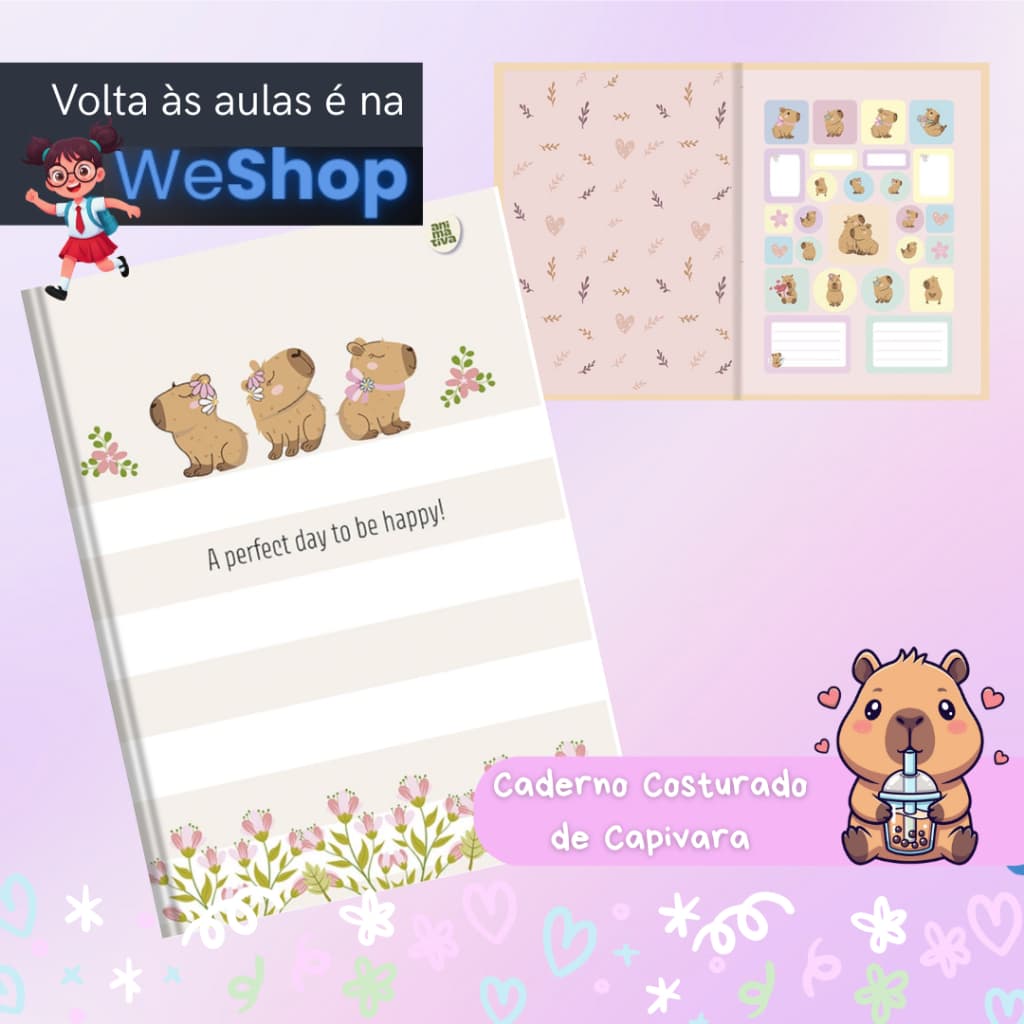 Caderno Colegial Brochura Costurado Capivara 160 Folhas