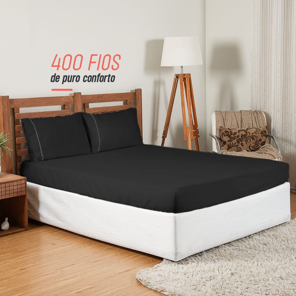 Jogo de Lençol Percal Micropercal Ponto Palito 400 Fios com Elastico Cama Solteiro Casal Queen King