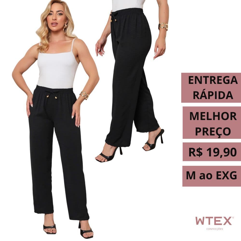 CALÇA PANTALONA preta duna soltinha yoga flare plus size