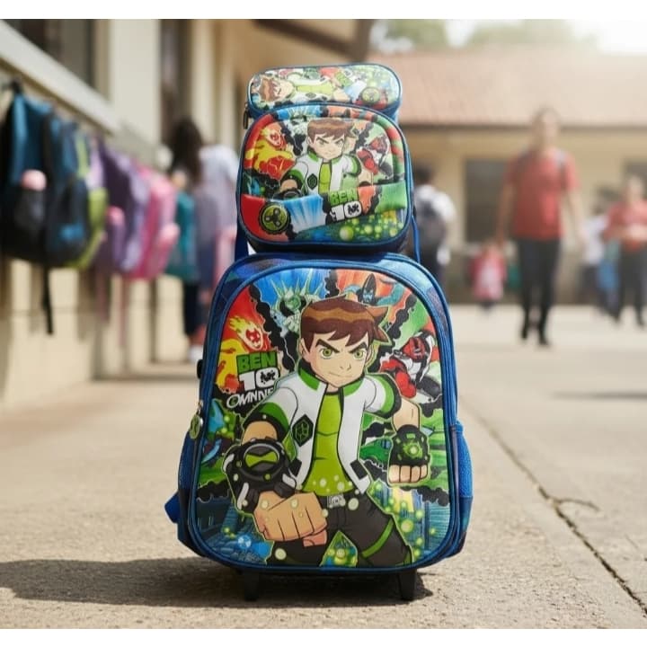 Kit Mochila Escolar Rodinha 3 Em 1 Infantil Ben 10  3d Alto Relevo Impermeável