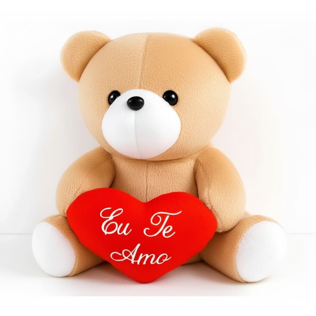 Urso Teddy Sentado Lacinho Eu Te Amo Peludinho Fofinho