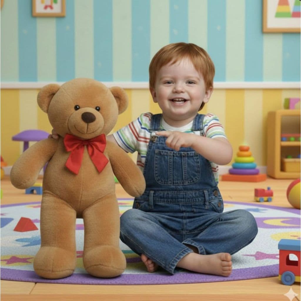 Urso De Pelúcia Teddy Fofinho Grande Com Laço 50cm - Doce De Leite e Marrom