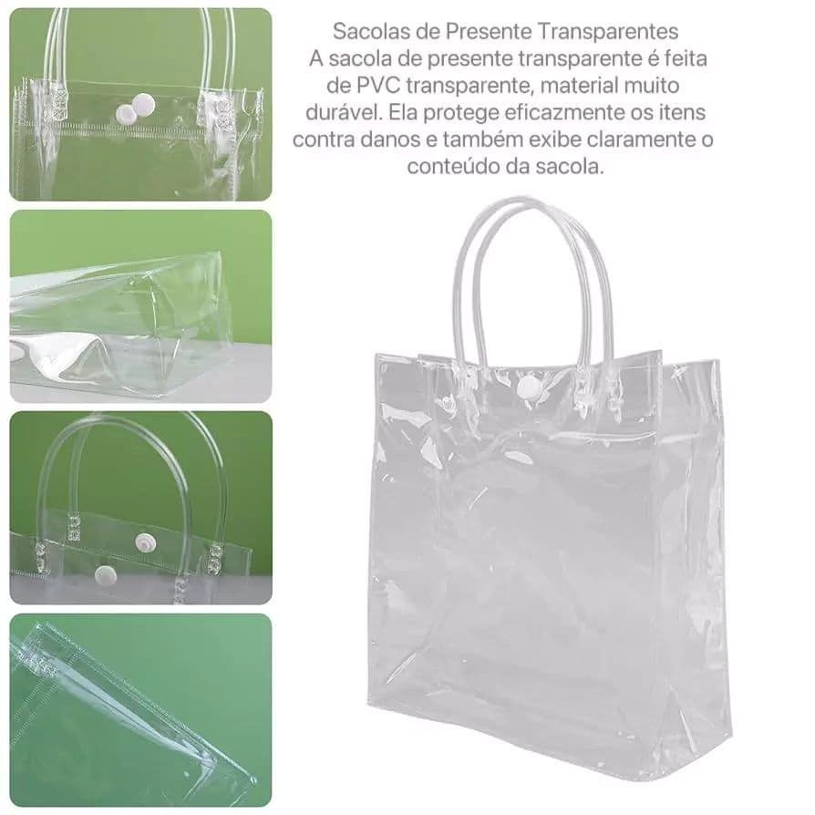Sacola de PVC para Presente Transparente - Vários Tamanhos/Quantidades