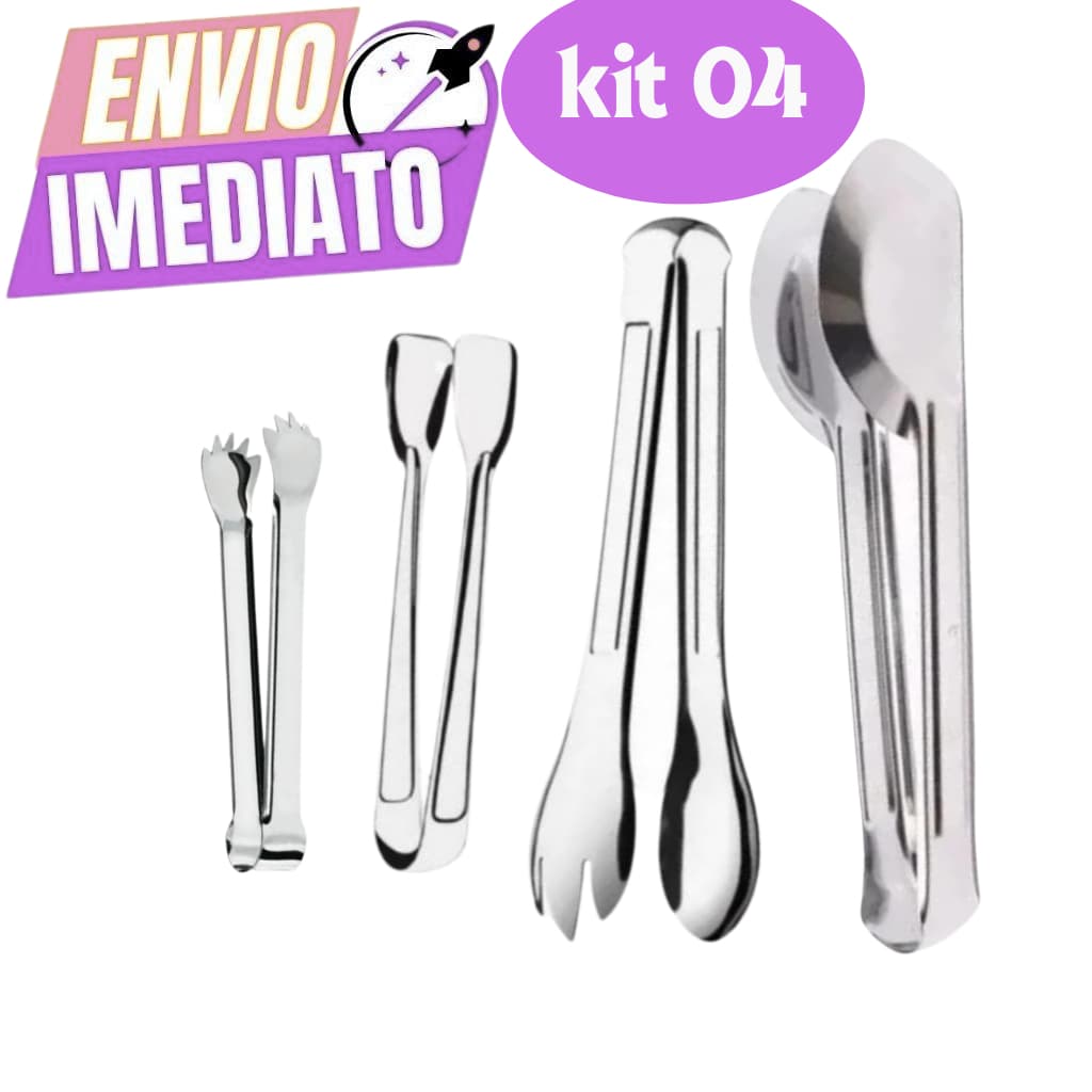 Kit 04 unidades Pegadores  universal  Inox Utensílios para Cozinha Pegador de Massa, Salada, Frios, carnes l