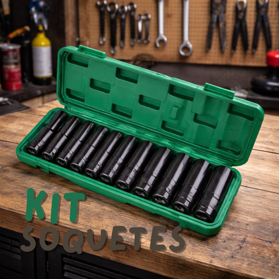 Jogo de Soquetes Longos de Impacto 1/2” com 10 Peças de 8 a 24mm
