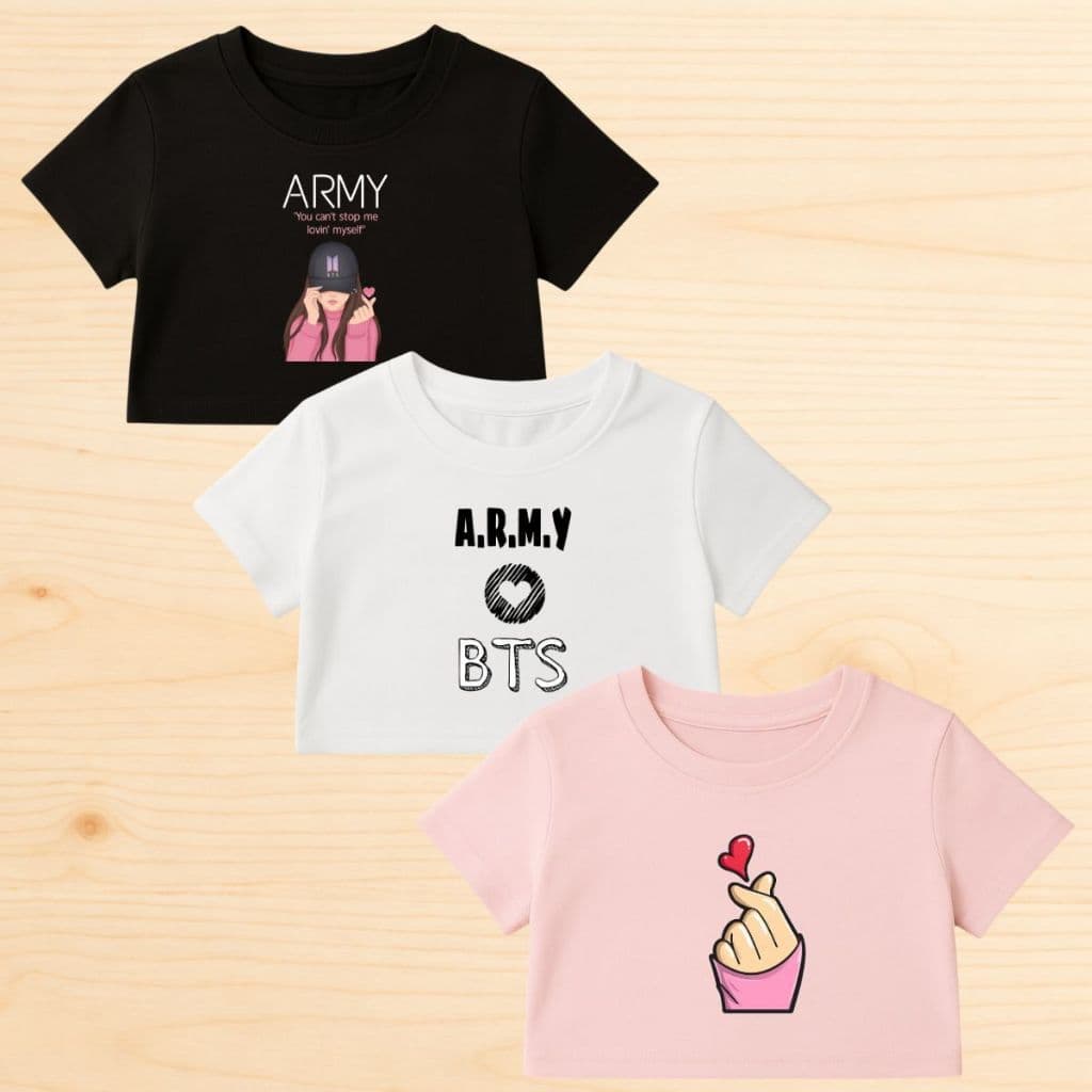 Cropped Estampa Coreana Kpop Army Novidade Infantil Juvenil 3 Blusas Loucas Por Dorama