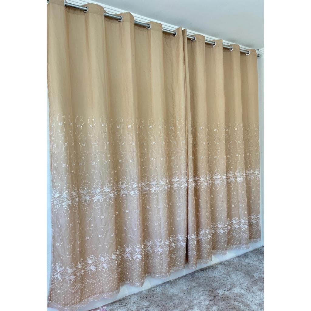 CORTINA VOIL BORDADA COM FORRO 3.00 Lar × 2,60 Alta Qualidade