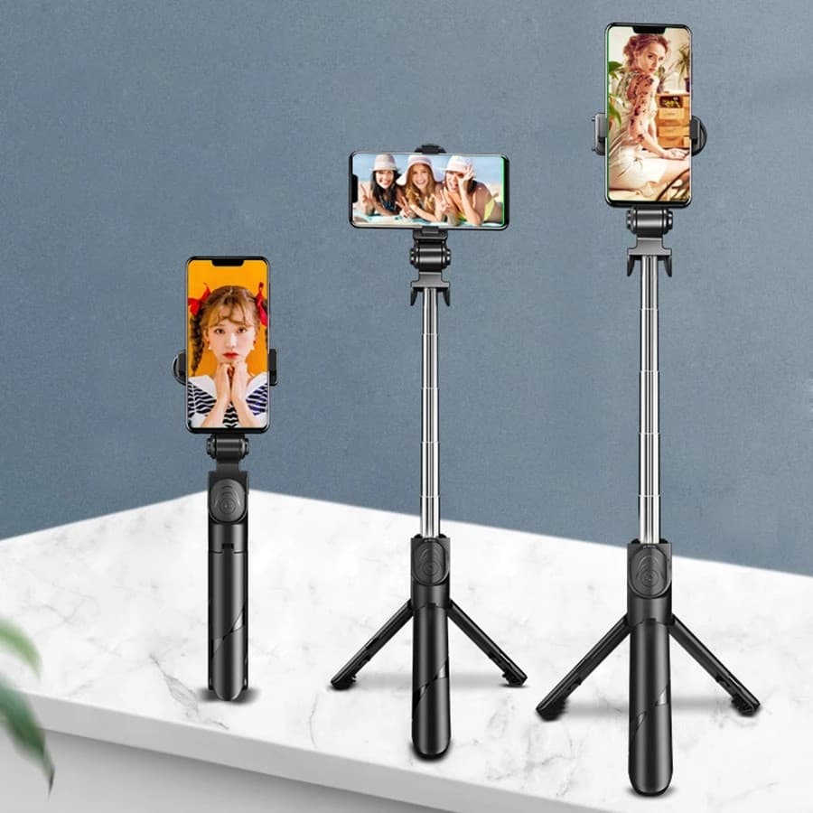 Bastão Pau de selfie Tripé Retrátil Com Luz LED Controle Bluetooth Celular
