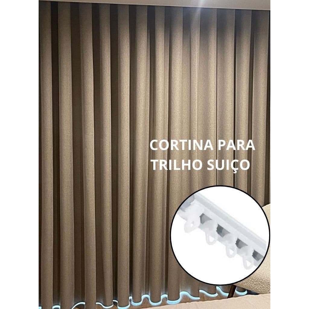 Cortina Trilho Suíço Blackout Premium Tecido Luxuoso Corta Luz para Quarto e Sala com Bainha