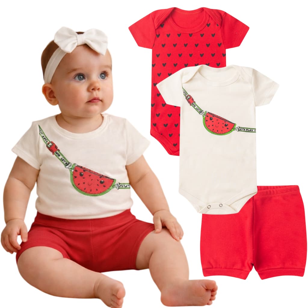 Kit 3 Peças de Body Bebê Menina