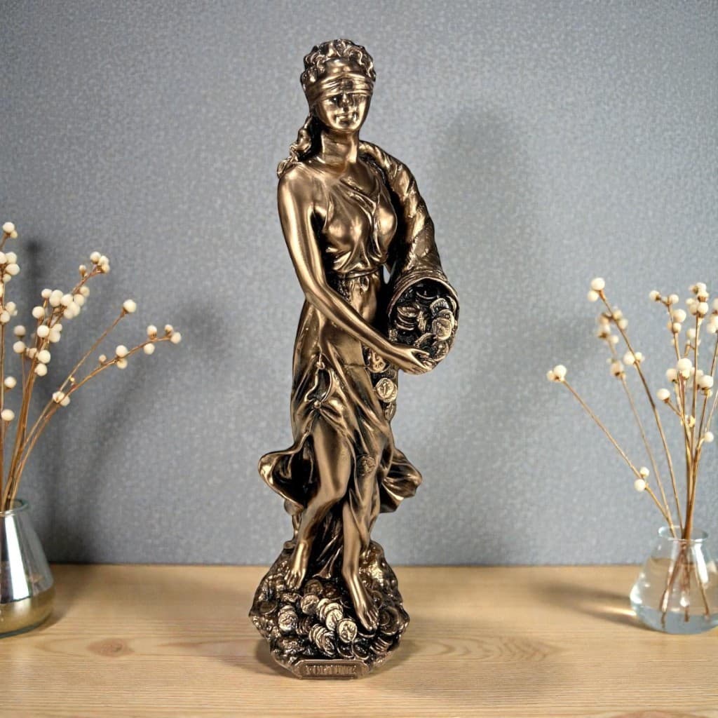 Escultura Deusa da Fortuna - Estatua Tique da Fortuna Grega Decoração Ouro Prata Prosperidade