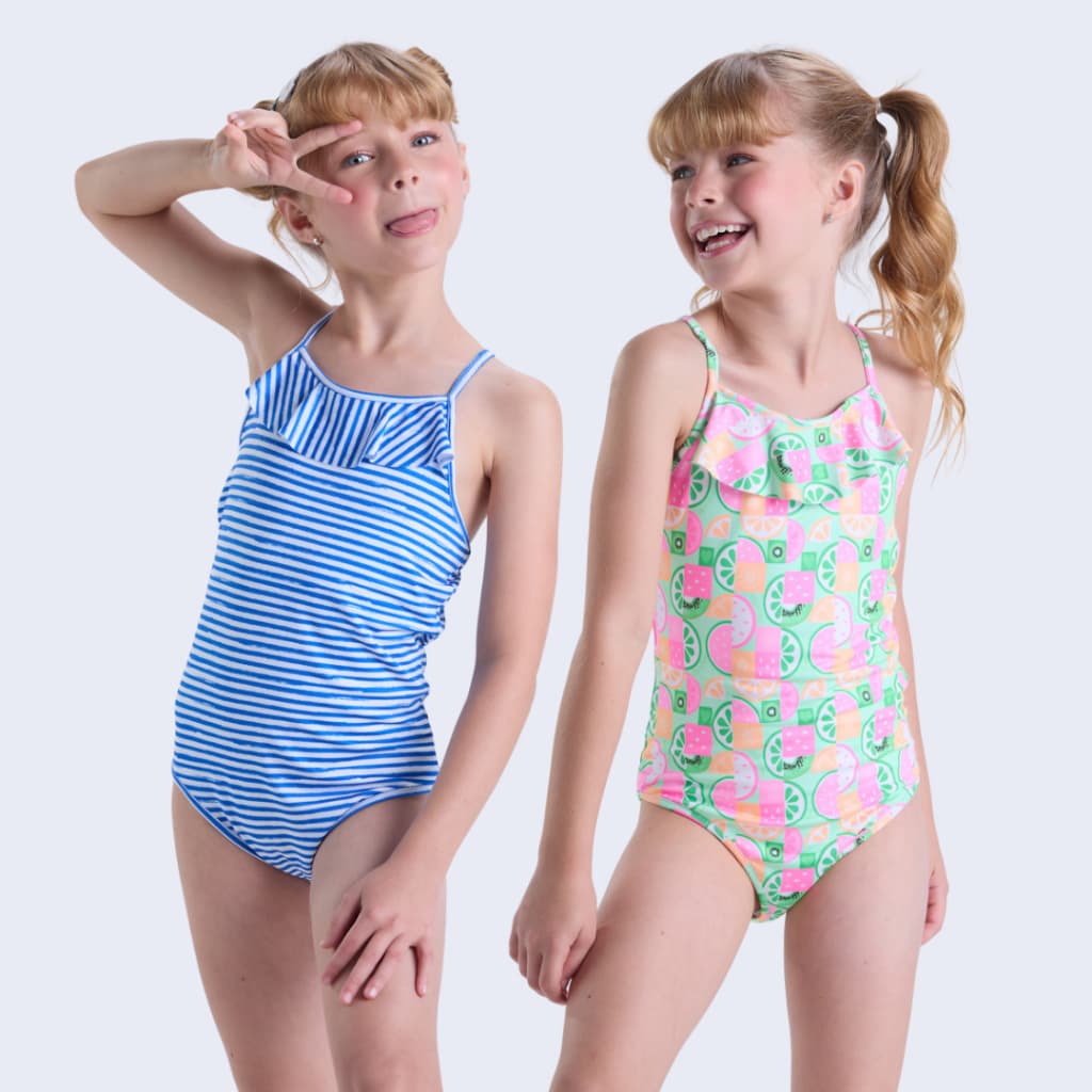 Maiô Infantil UV50+ Regatinha com Babados Cores de Verão