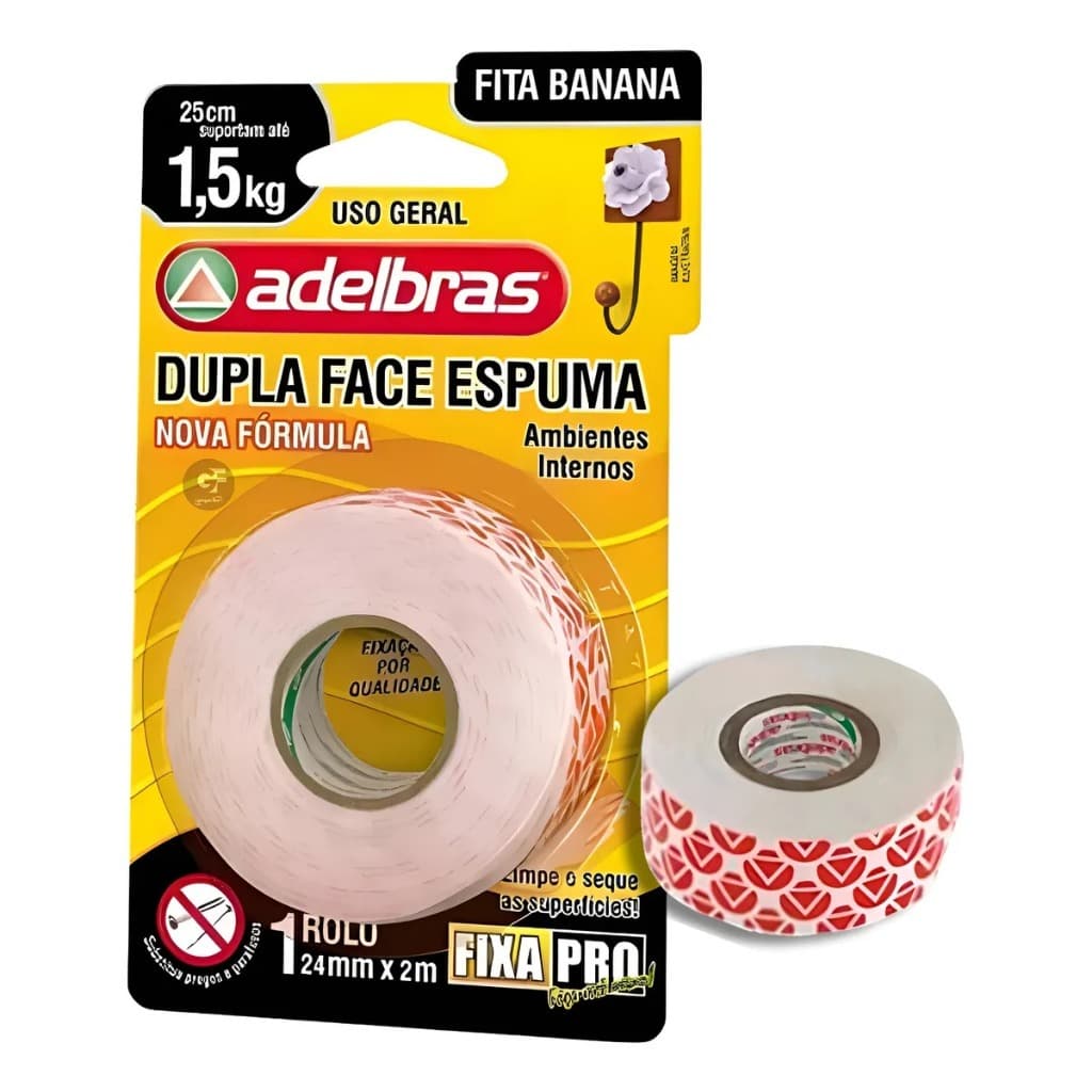 Fita Dupla Face Suporta 1,5kg 24mm X 2m Especial Adelbras 1 Unidade Fita Dupla Face Lisa