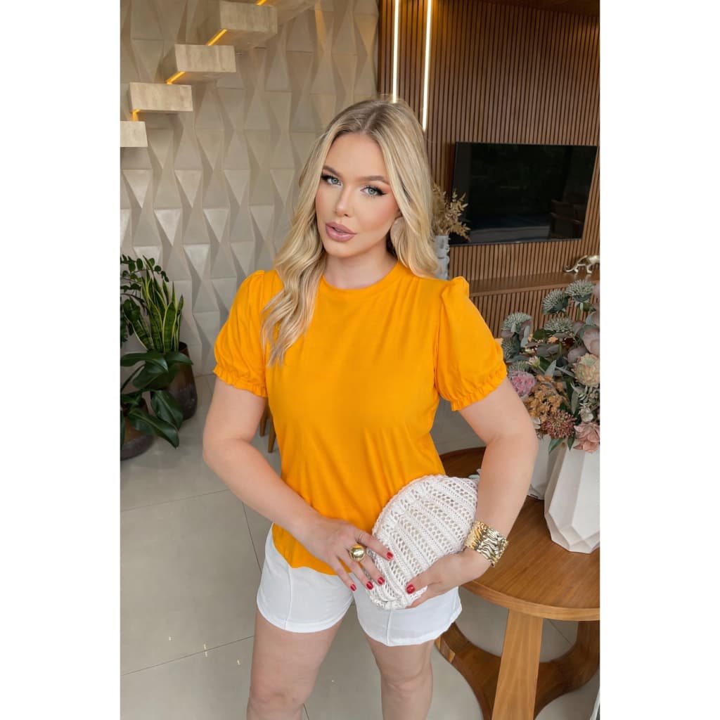 Blusa Feminina Básica Manga Curta Bufante Confortável