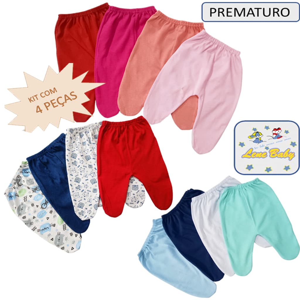 KIT  Contendo 4 Culotes ( Mijão ) com Pé para bebê PREMATURO Lene Baby