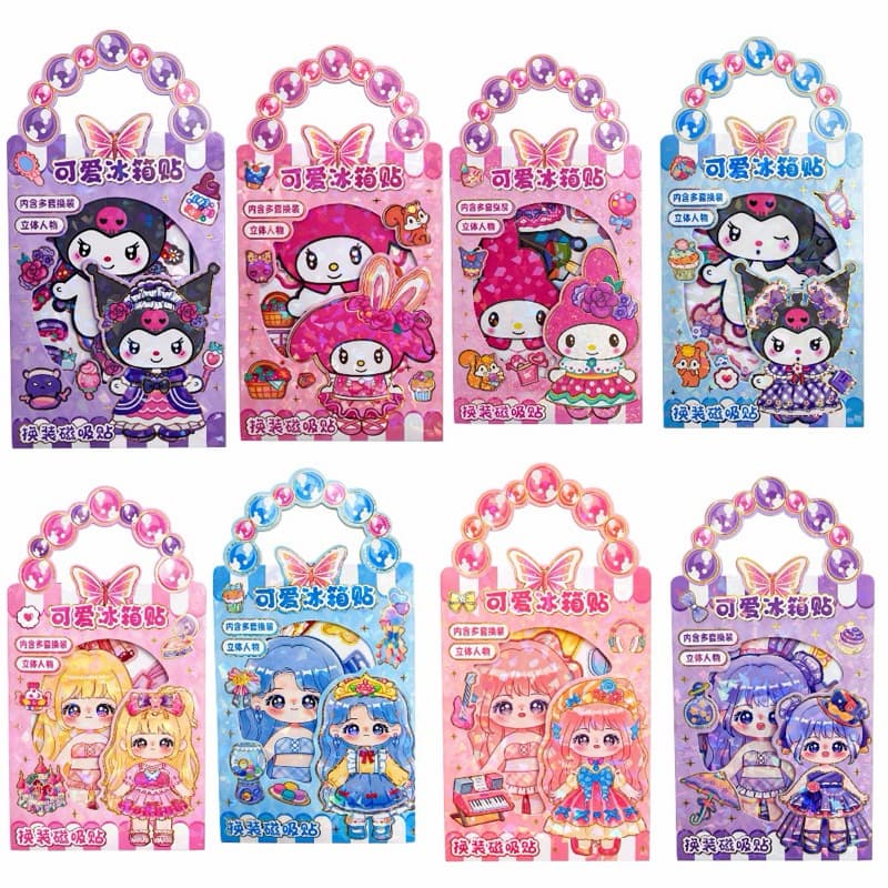 Kit Menina Princesa Magnética de Vestir Anime Kawaii Cenário Imãs Troca de Roupa Brinquedo Criativo Atividades Infantil