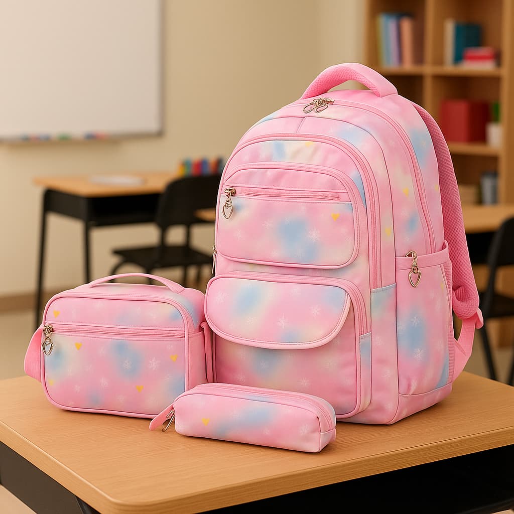 Kit Mochila Escolar Lancheira E Estojo Estampa Pastel Feminina Reforçada
