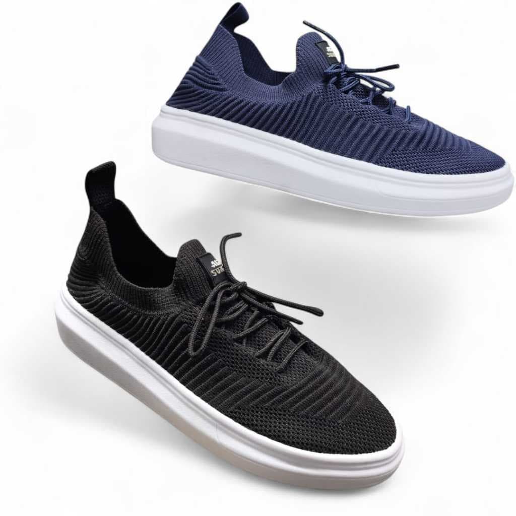 Kit 2 Pares Tênis Meia Masculino Casual Cadarço Knit Caminhada Academia Leve Confortável