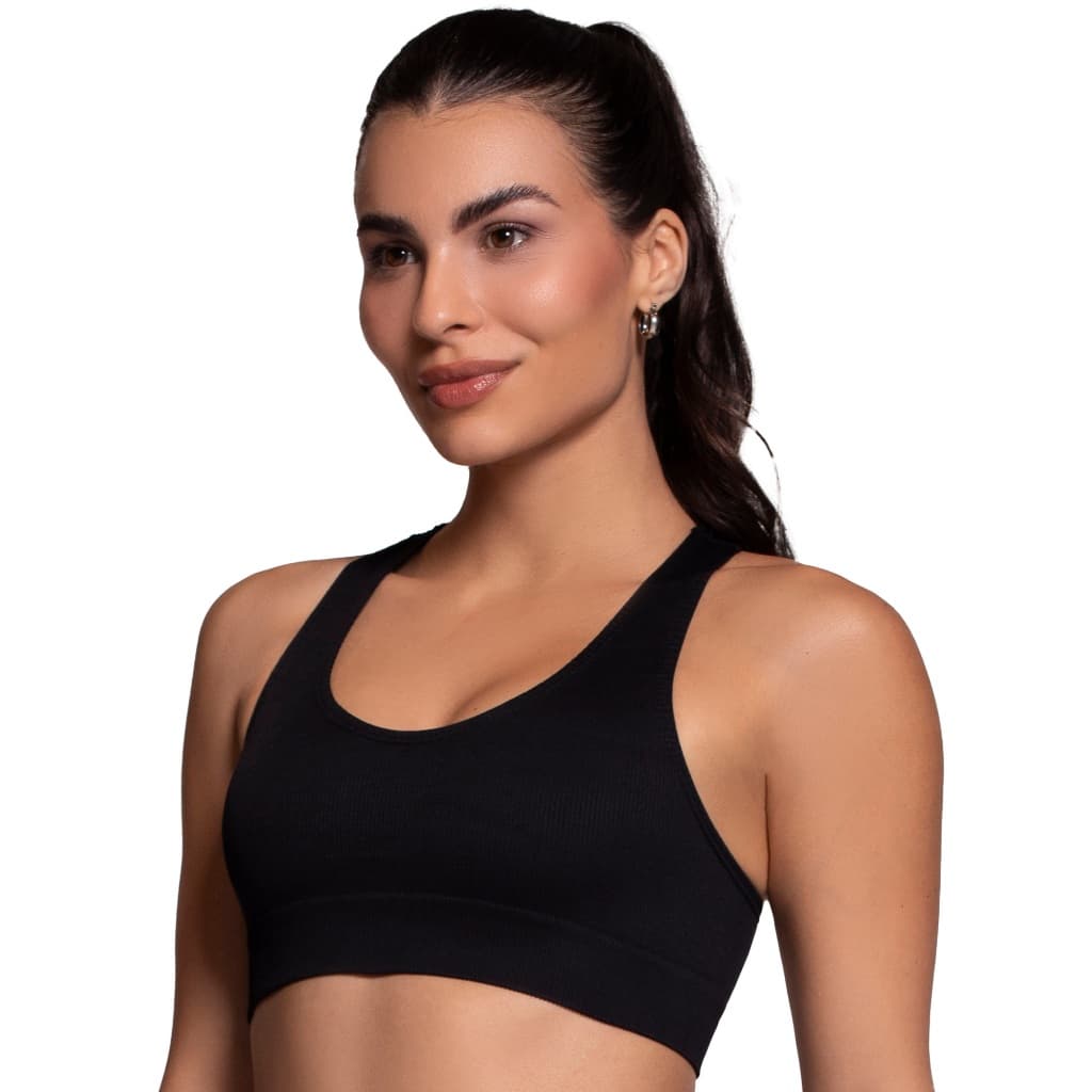 Top Selene Canelado Sem Bojo Sem Costura Academia Fitness Confortável Treino Tecido Respirável