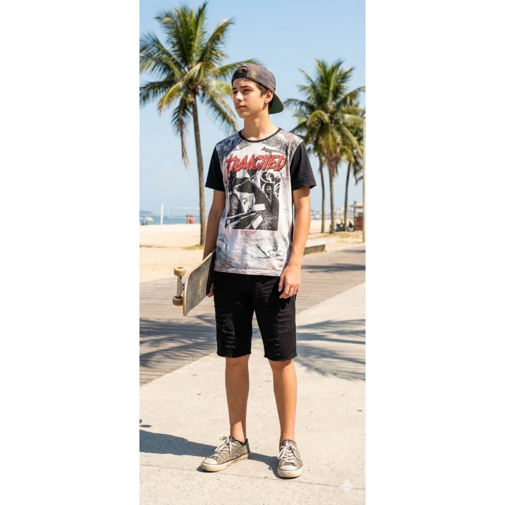 Bermuda Jeans Juvenil Masculina Destroyed