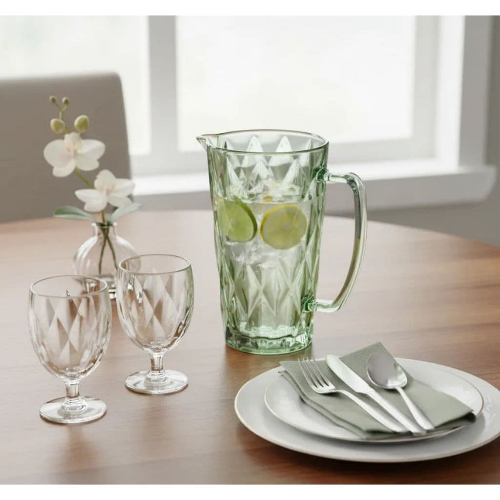 Jarra de Vidro Verde - Diamante 1Litro - Class Home - Jarra com Alça,  para Suco, Água, Bebidas