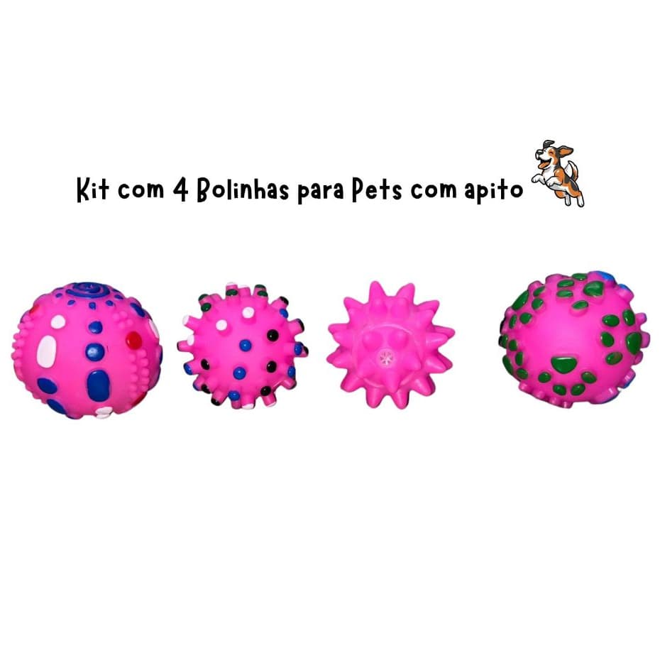 KIT Brinquedo Bolinha Bola Pata Pet Cachorro Cão Gato Anti-stress Colorida Som Apito Vinil Variado