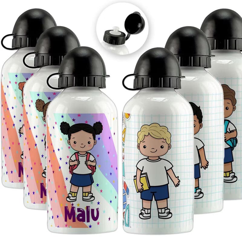 Garrafa de Água Infantil Garrafinha Menino Menina Personalizada Nome e Foto Squeeze Escolar Escola