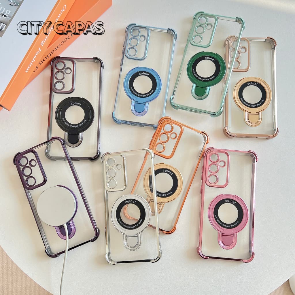 City Capas - Capinha Moto G56/G85/G75/G55/G35/G15/G05/G84/G24/G30/E15 Transparente Colorida com Suporte Magnético