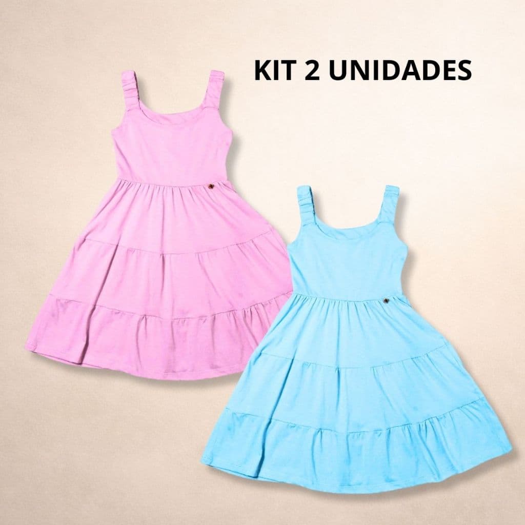 KIT 2 Vestido Infantil para Meninas em Algodão Confortável e Fresquinho