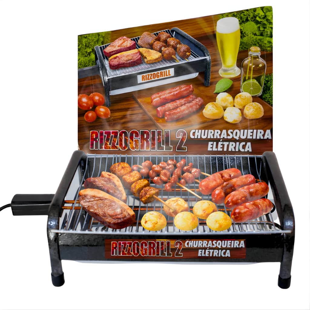 *PROMOÇÃO* Churrasqueira Elétrica Portátil Gourmet RizzoGrill 2 Bandeja Removível Alumínio 110-220V
